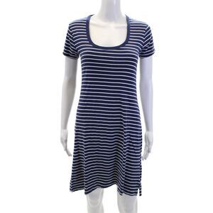 Christina Lehr Womens Striped Shirt Dress Navy Blue White Cotton Size 3